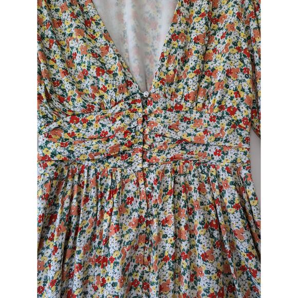 Et Clet Floral Babydoll Puff Sleeve Pleated Mini Dress Size M‎ Peasant Coquette - Picture 2 of 10